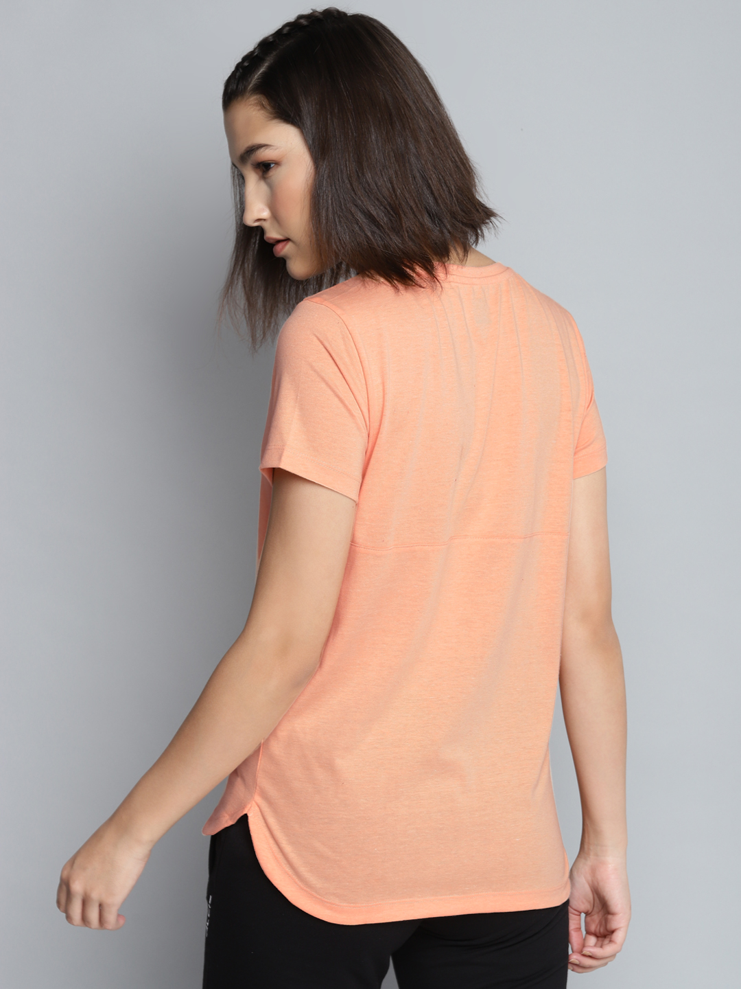 Alcis Women Peach-Coloured Slim Fit Solid Round Neck T-shirt (3)