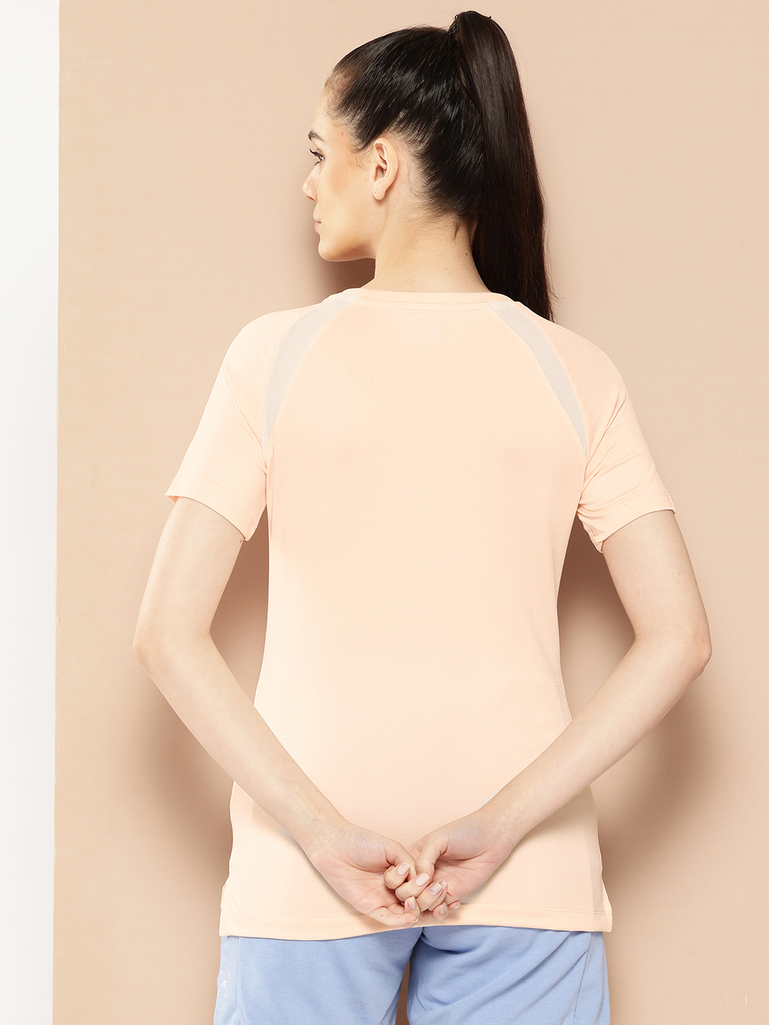 Alcis Women Peach-Coloured Solid Training T-shirt (3)