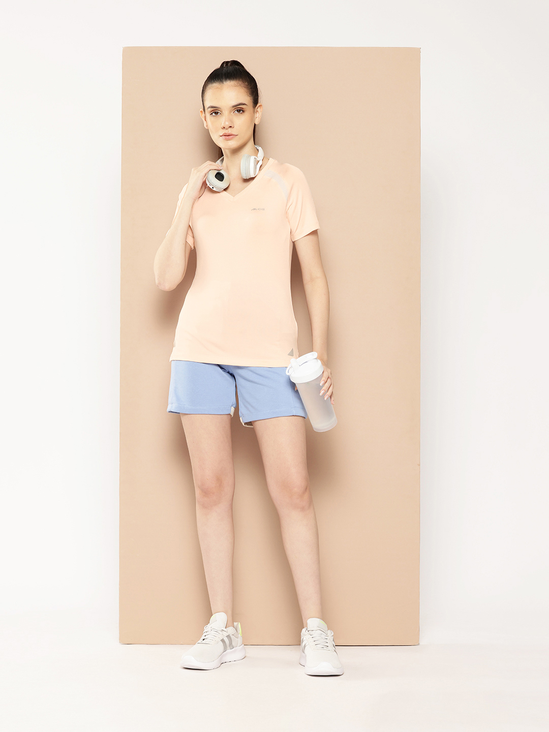 Alcis Women Peach-Coloured Solid Training T-shirt (4)