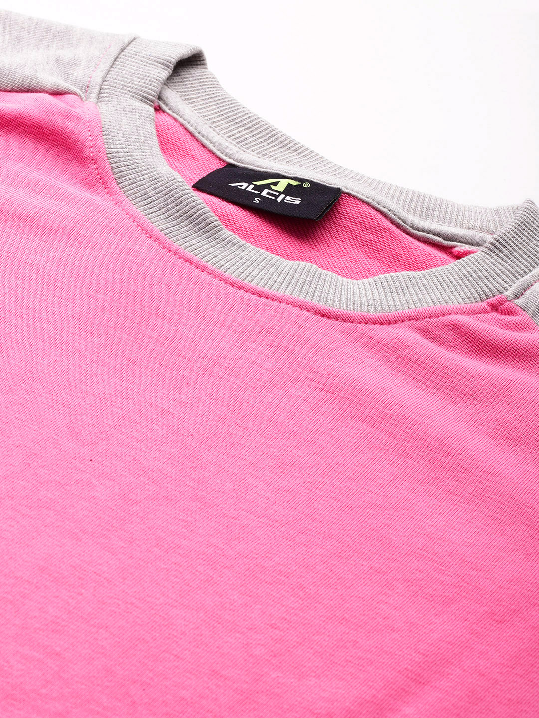 Alcis Women Pink & Grey Melange Colourblocked Cotton Sweatshirt with Side Applique Prints (5)