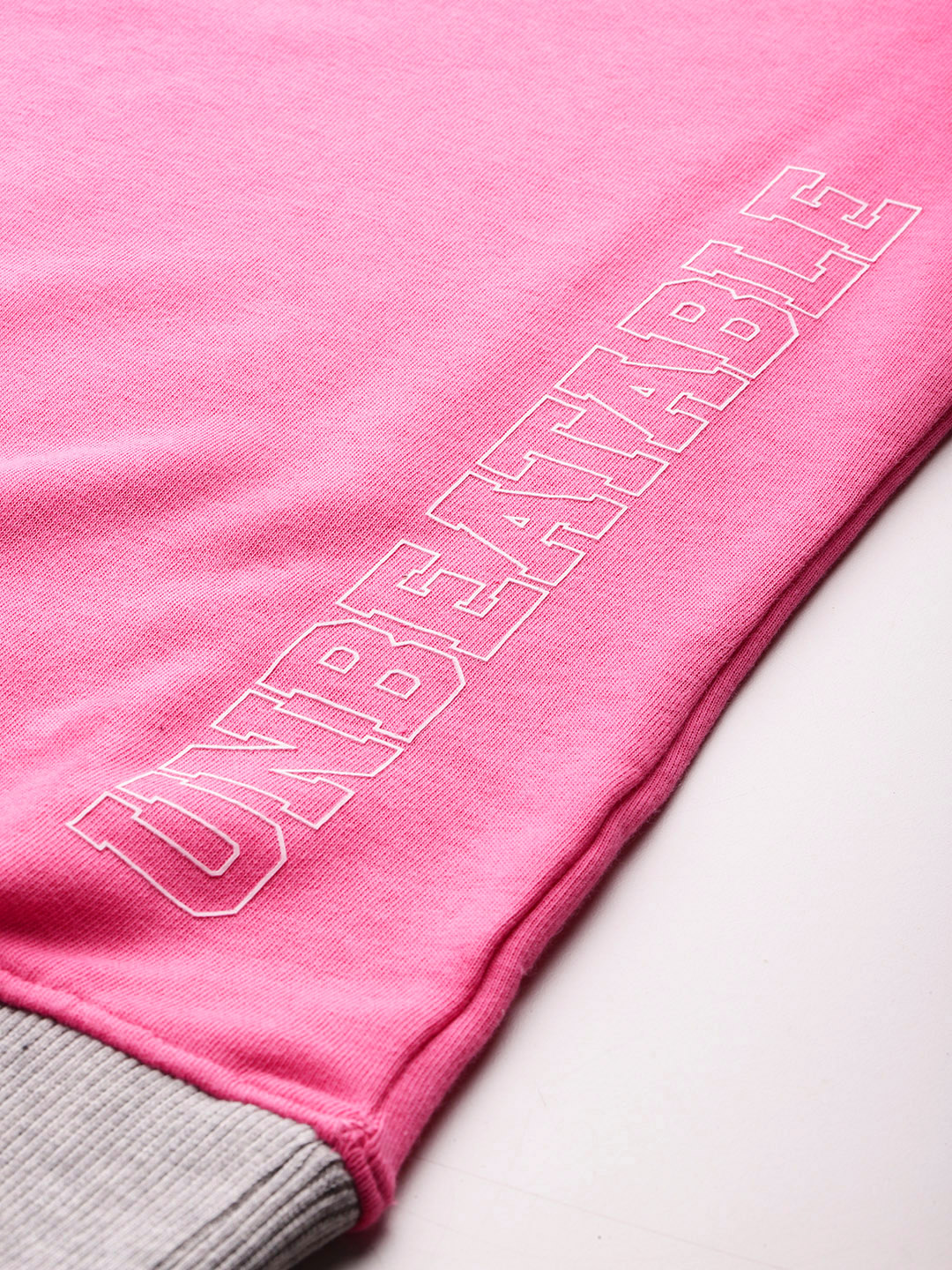 Alcis Women Pink & Grey Melange Colourblocked Cotton Sweatshirt with Side Applique Prints (6)