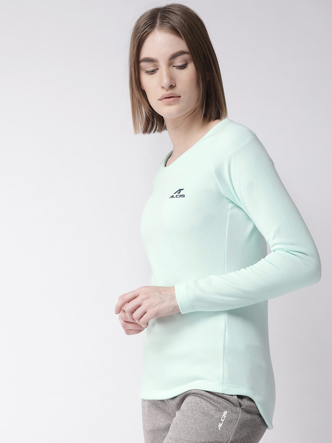 Alcis Women Sea Green Solid Round Neck Sporty T-shirt (2)