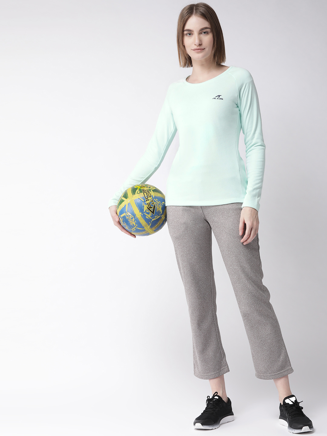 Alcis Women Sea Green Solid Round Neck Sporty T-shirt (4)