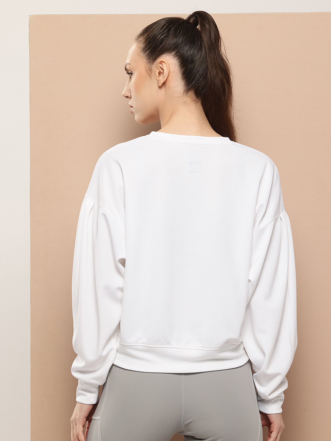 Alcis Women Solid Drop Shoulder Pleated Sleeves Sweatshirt (3)