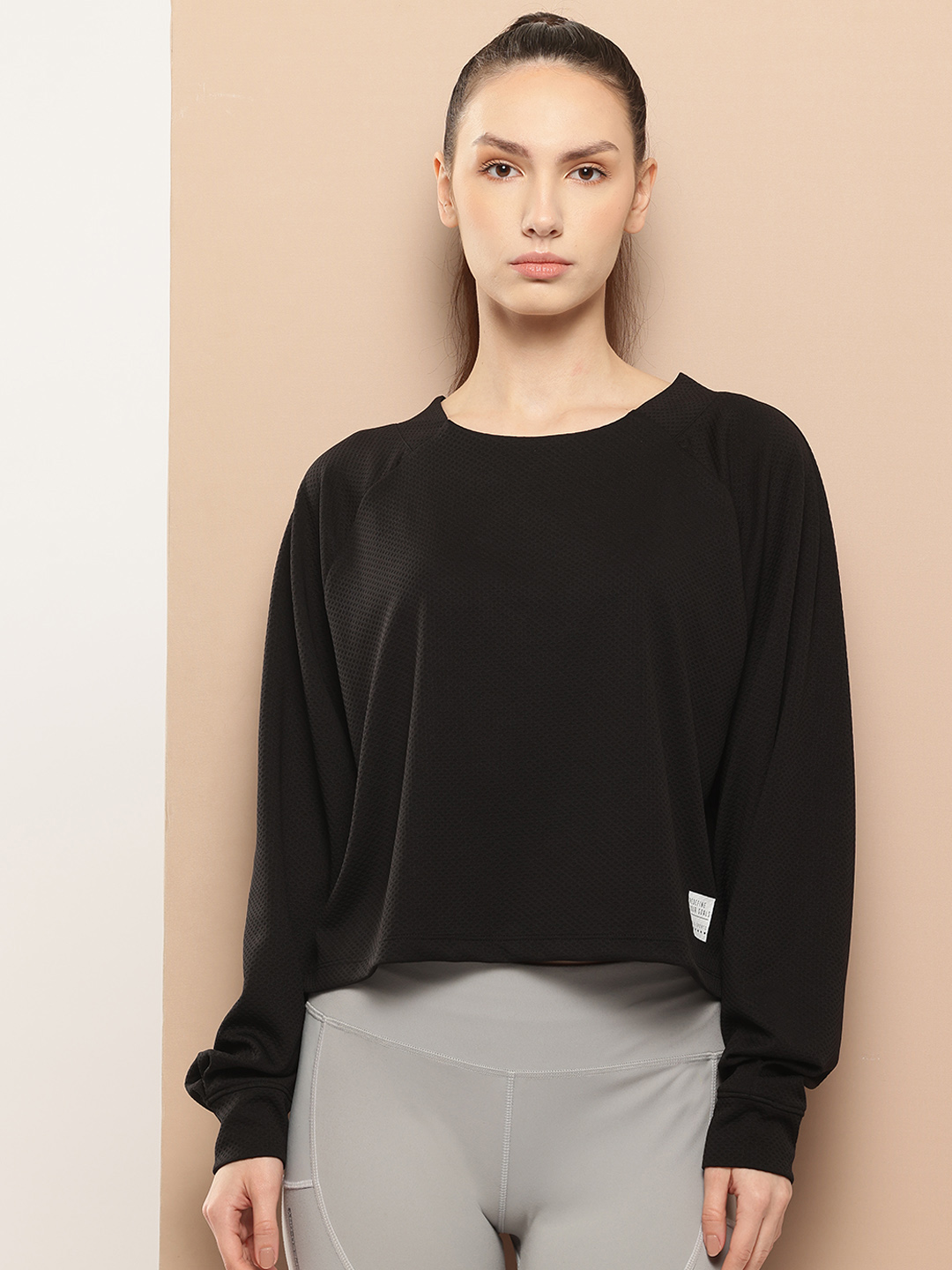 Women Textured Raglan Sleeve Sweatshirt