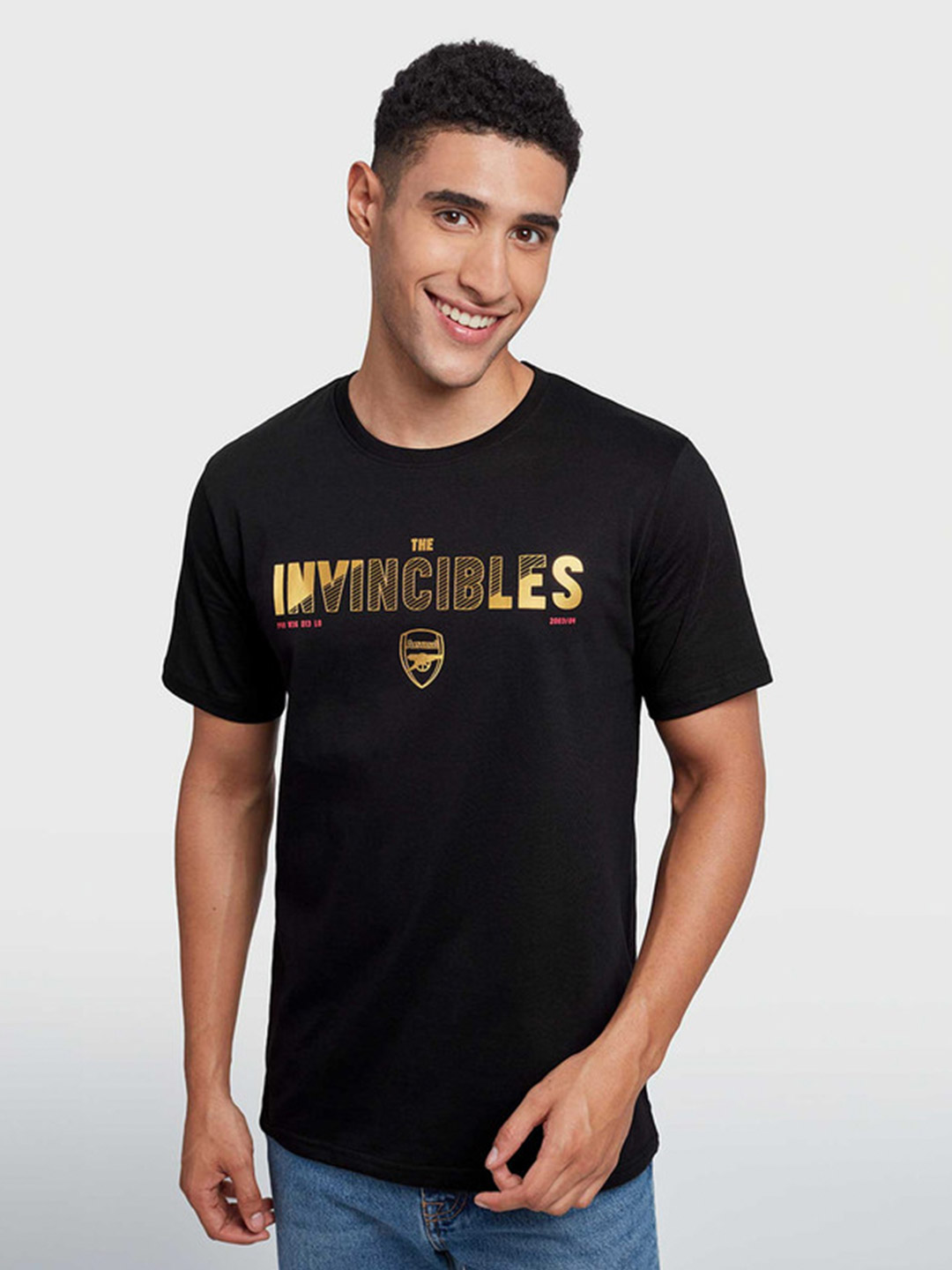 Arsenal F.C. Men Black and Gold Graphic Printed Round Neck T-Shirt (1)