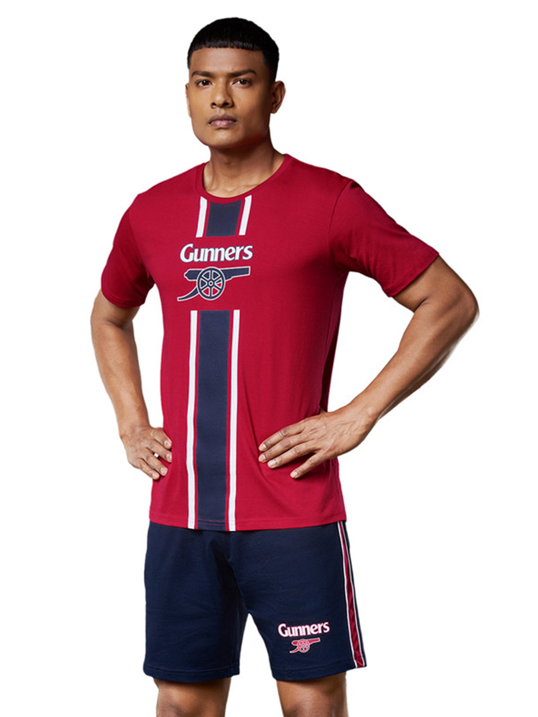 Arsenal F.C. Men Red and Blue Printed Half Sleeves Round Neck T-Shirt with Shorts Co-ords Set (1)