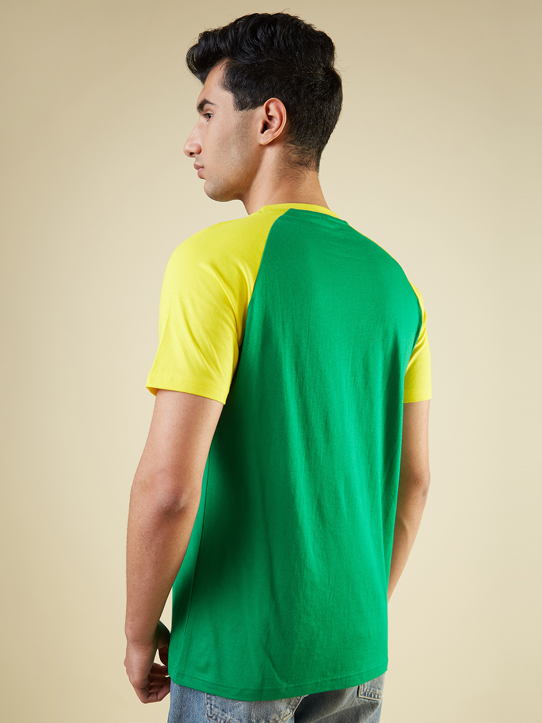 Australia ICC Champions Trophy 2025 Men Green and Yellow Printed Colorblocked Half Sleeves Round Neck Cotton T-Shirt (2)