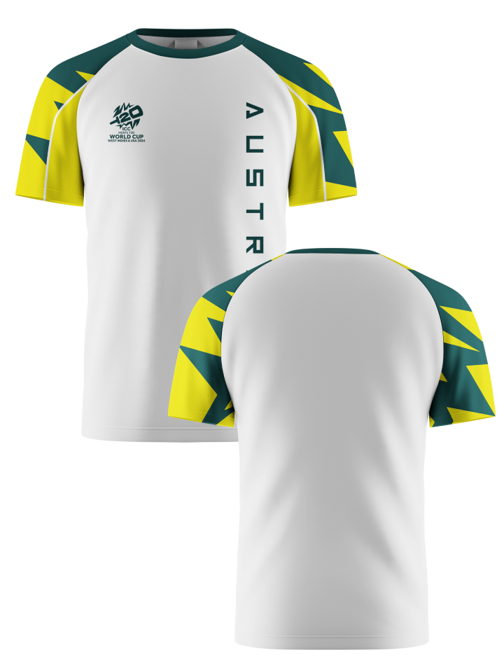 Australia ICC Men's T20 WC-24 White Graphic Printed Half Sleeves Round Neck Polyester T-Shirt - Customised (3)