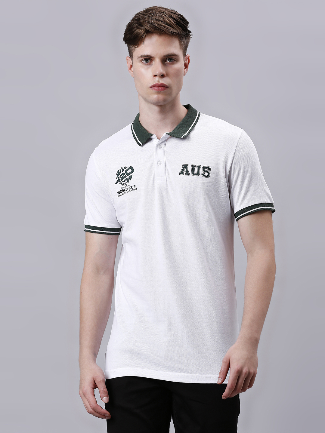 Buy ICC Men's T20 WC-24 White Logo Printed Half Sleeves Polo Collar ...