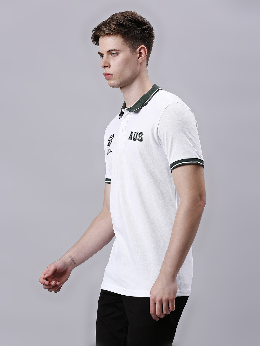 Australia ICC Men's T20 WC-24 White Logo Printed Half Sleeves Polo Collar Cotton T-Shirt (2)