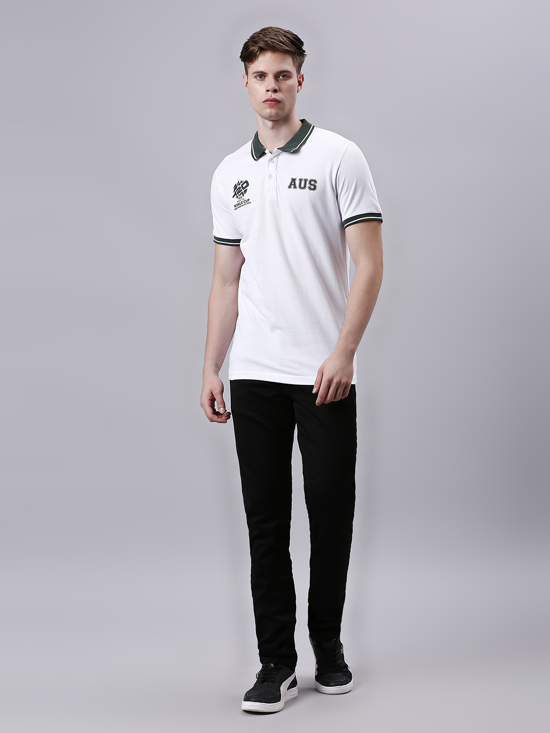 Australia ICC Men's T20 WC-24 White Logo Printed Half Sleeves Polo Collar Cotton T-Shirt (6)