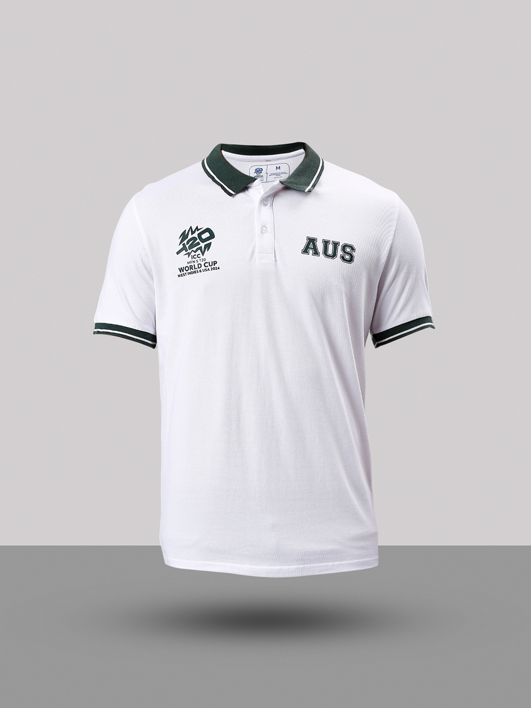 Australia ICC Men's T20 WC-24 White Logo Printed Half Sleeves Polo Collar Cotton T-Shirt (8)