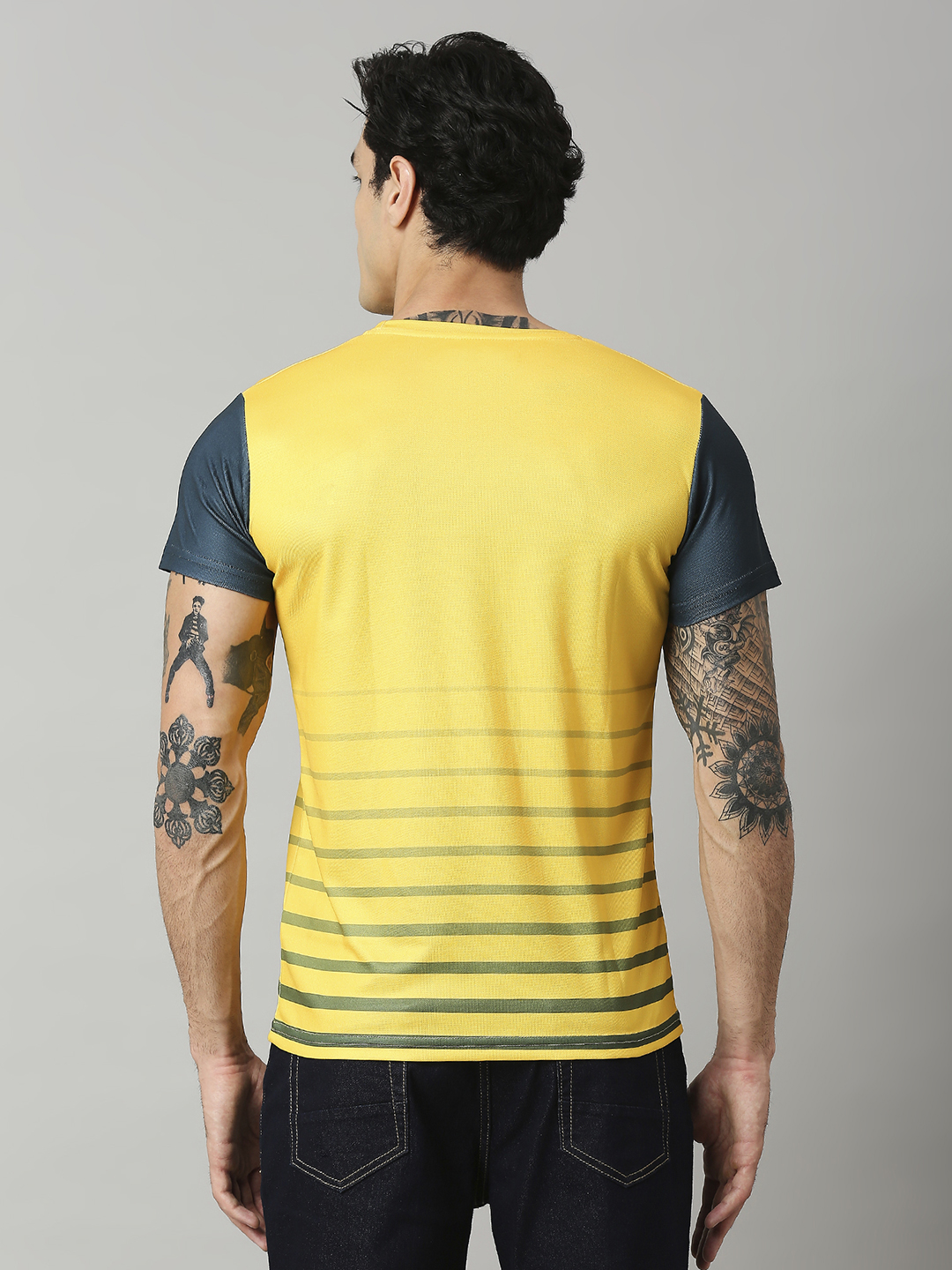 Australia ICC Men's T20 WC-24 Yellow and Green Colourblocked Half Sleeves Round Neck Polyester T-Shirt (4)