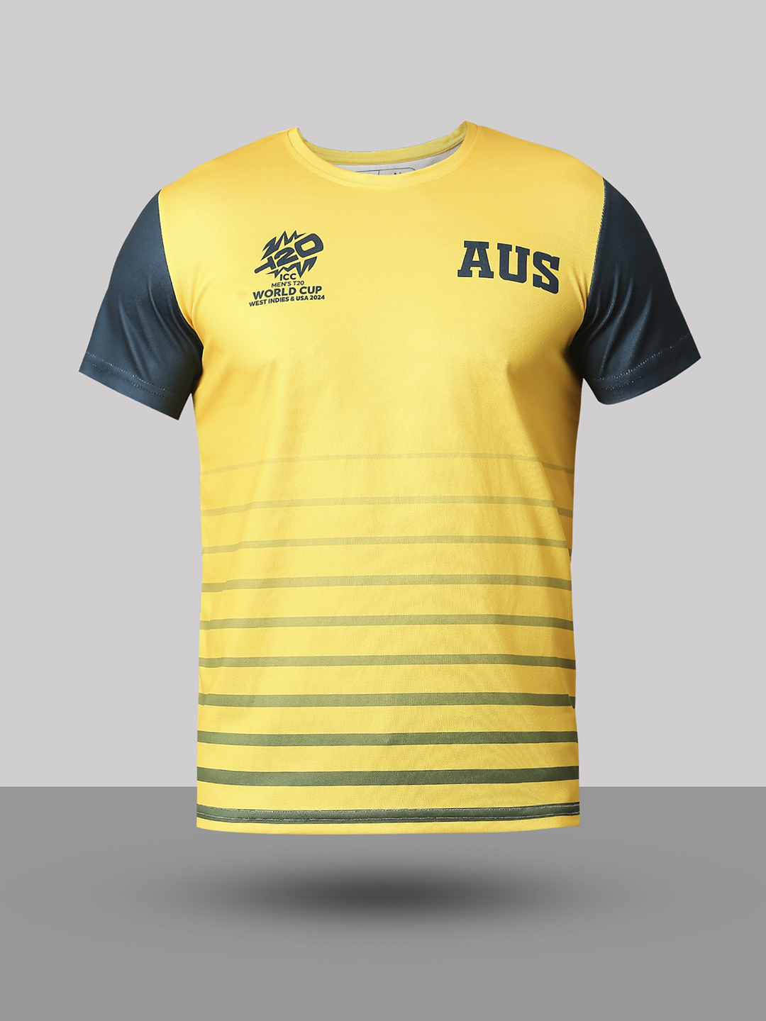 Australia ICC Men's T20 WC-24 Yellow and Green Colourblocked Half Sleeves Round Neck Polyester T-Shirt (6)