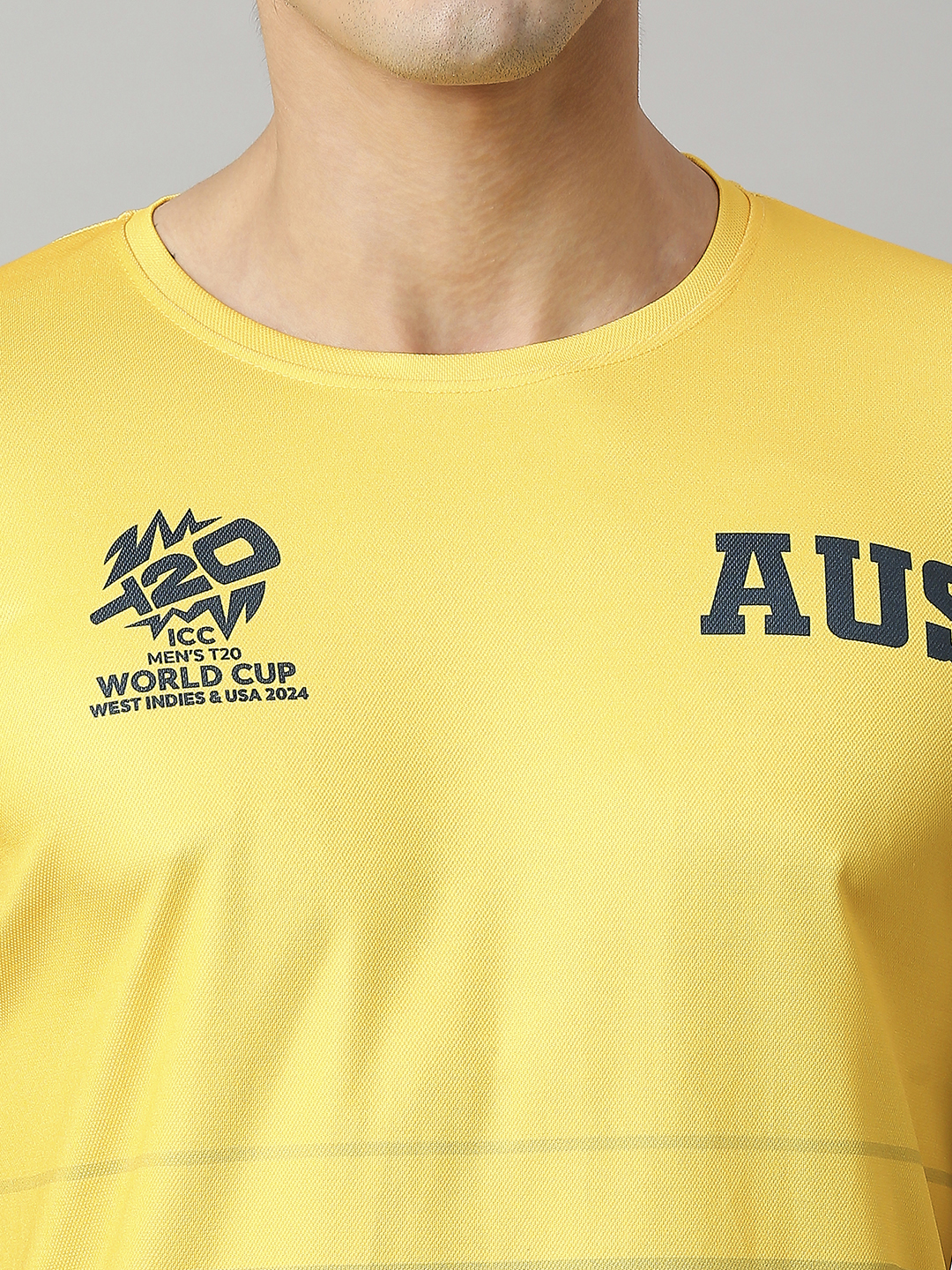 Australia ICC Men's T20 WC-24 Yellow and Green Colourblocked Half Sleeves Round Neck Polyester T-Shirt (8)