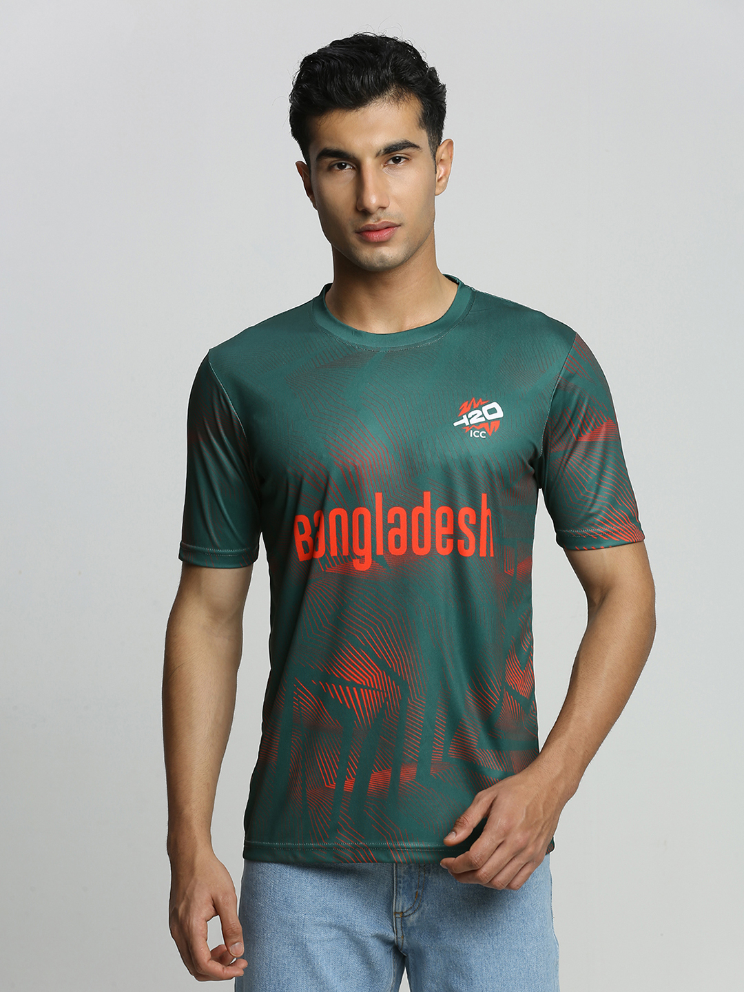 Unisex Green Printed Half Sleeves Round Neck Polyester T-shirt