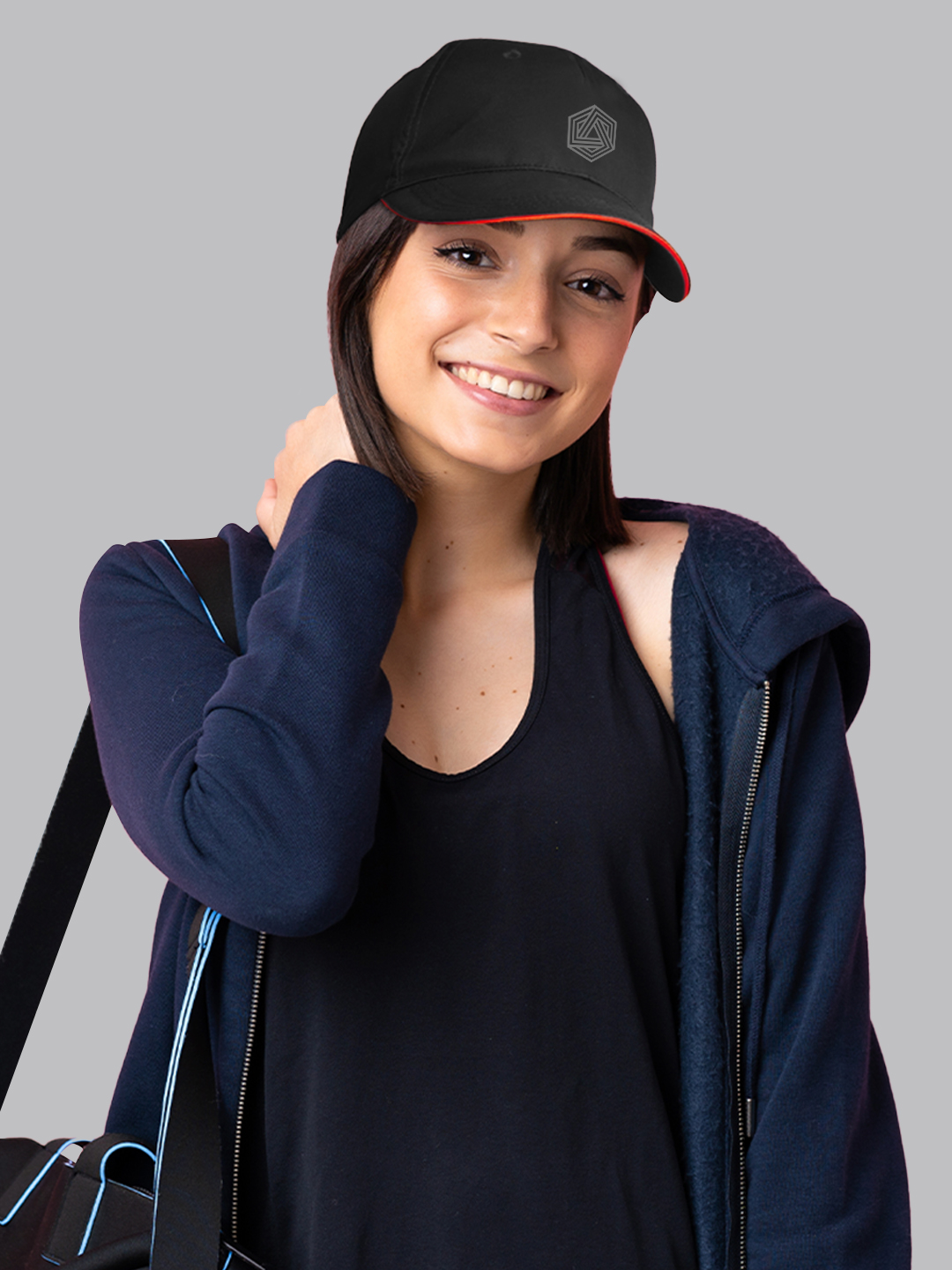 Black and Red Printed Polycotton Sports Head Cap