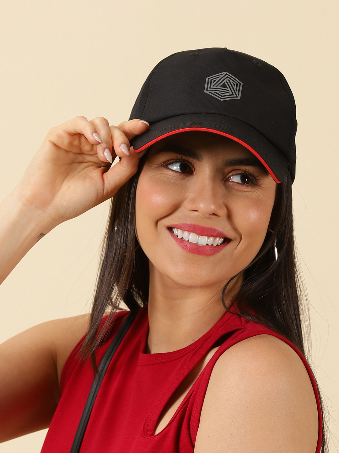 Boldfit Black and Red Printed Polycotton Sports Head Cap (4)