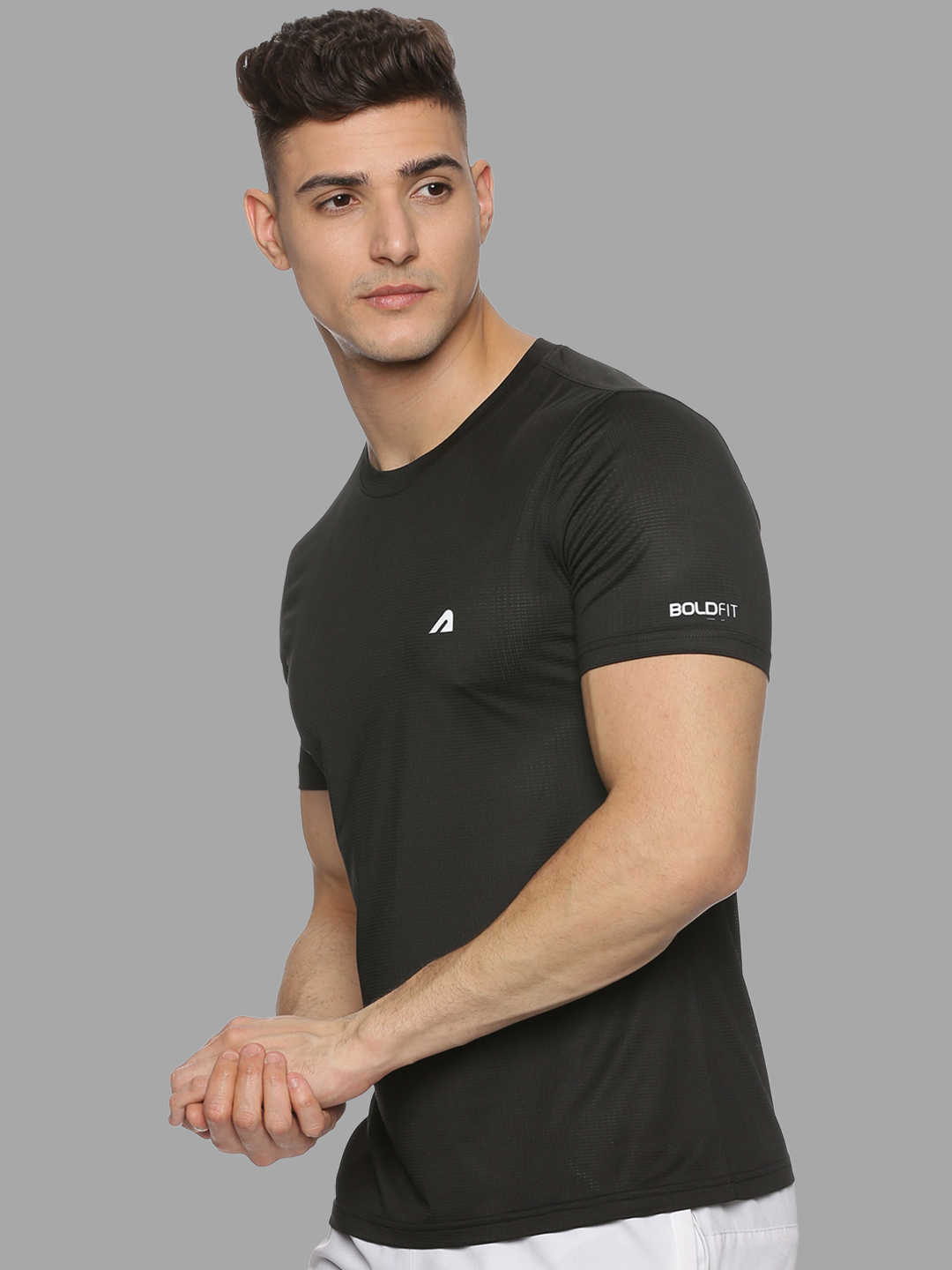 Boldfit Men Black Printed Half Sleeves Round Polyester T-Shirt (2)