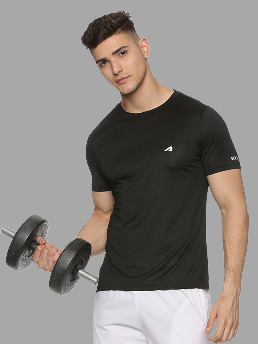 Boldfit Men Black Printed Half Sleeves Round Polyester T-Shirt