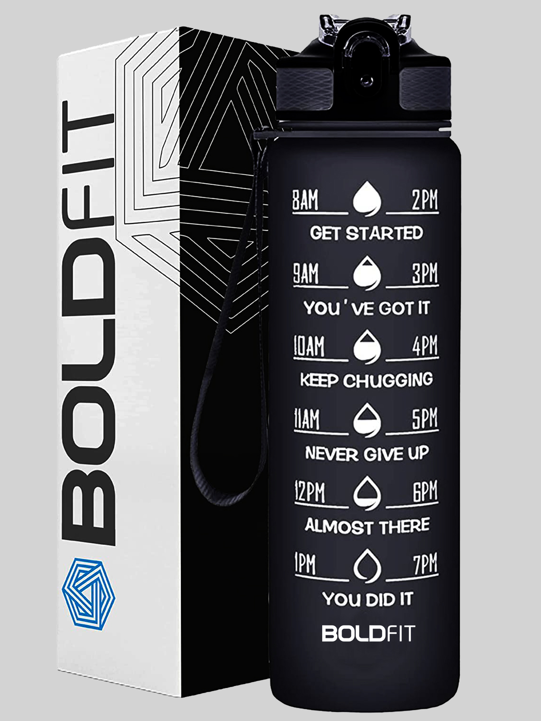 Sipper Water Bottle Motivational 1L Black