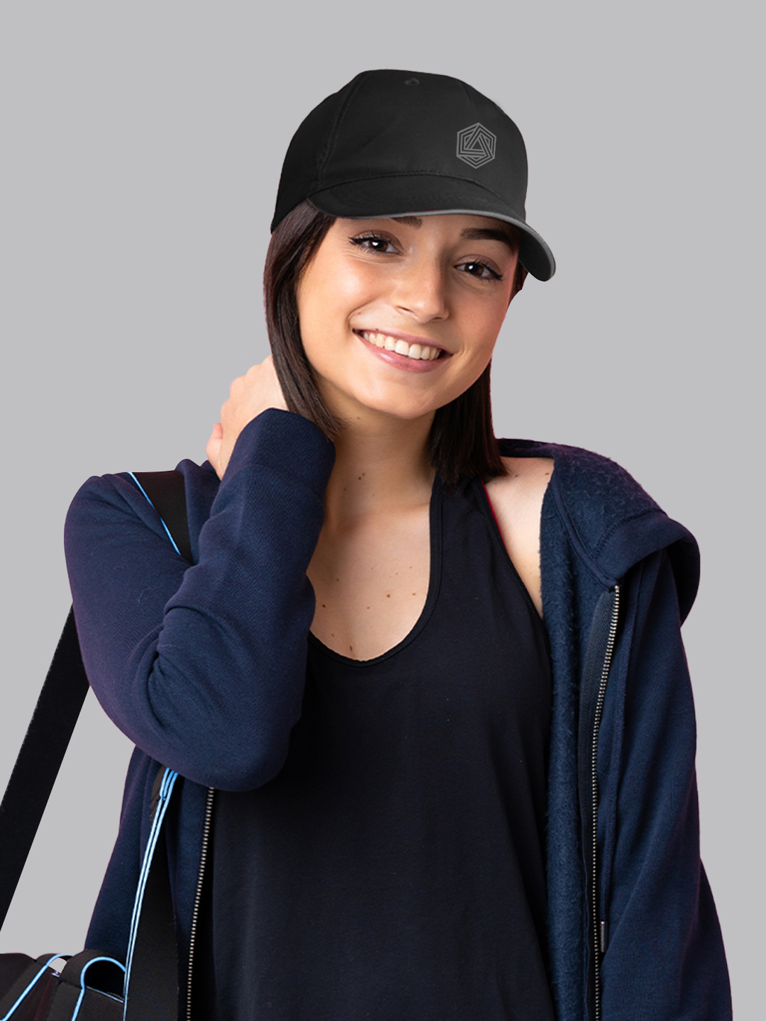 Boldfit Unisex Black and Grey Printed Polycotton Sports Head Cap (2)
