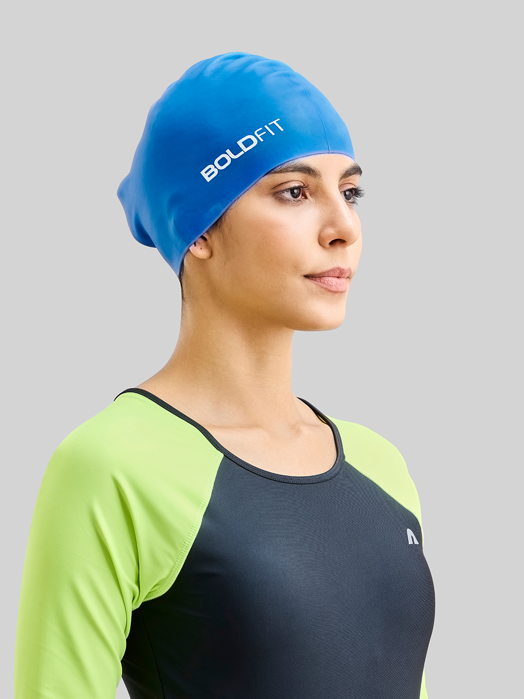 Boldfit Unisex Easy Fit Silicone Blue Swim Head Cap (1)