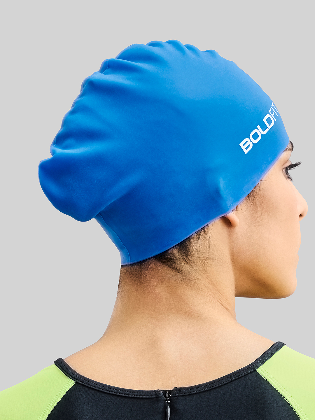 Boldfit Unisex Easy Fit Silicone Blue Swim Head Cap (3)