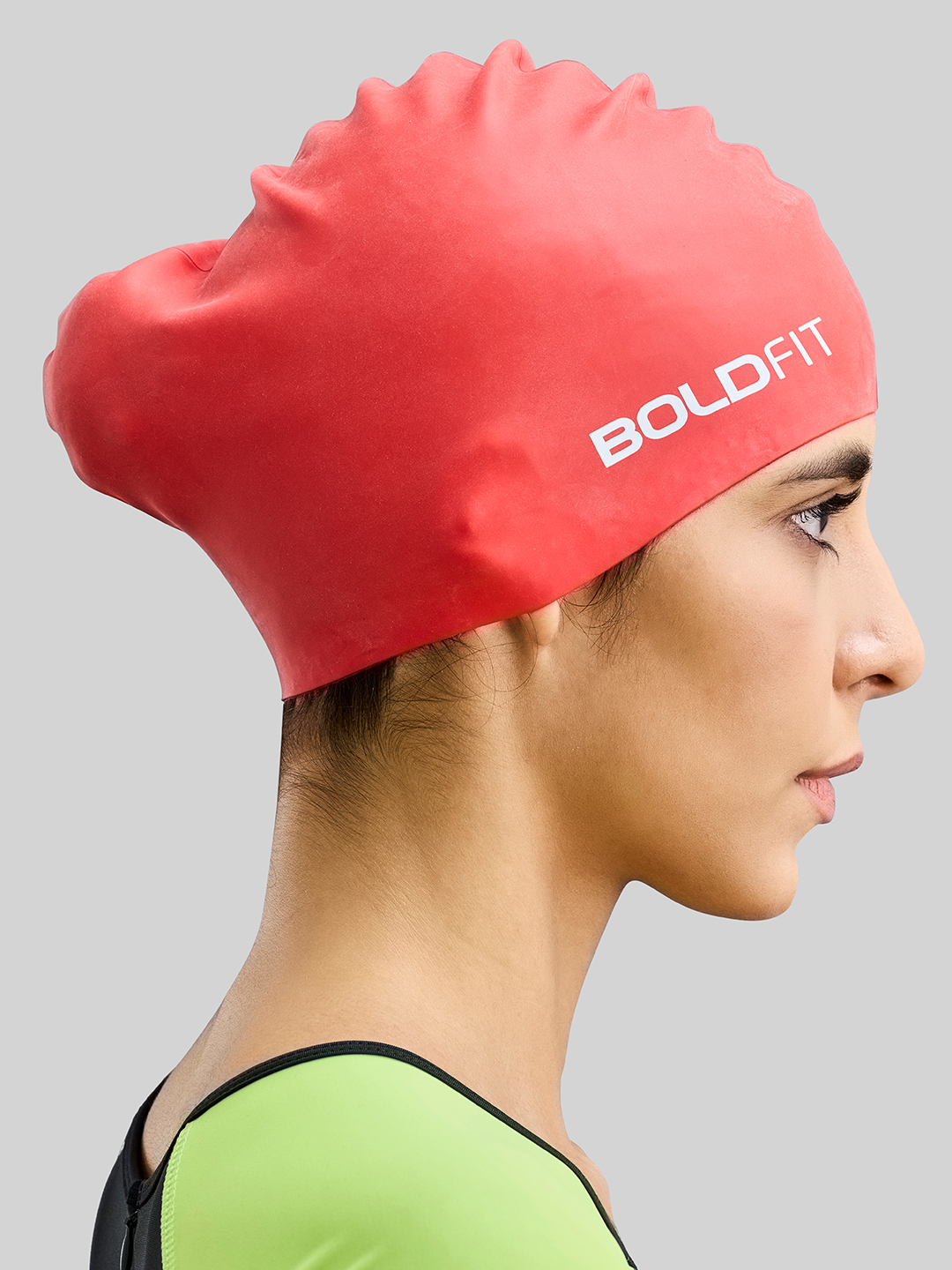 Boldfit Unisex Easy Fit Silicone Red Swim Head Cap (2)