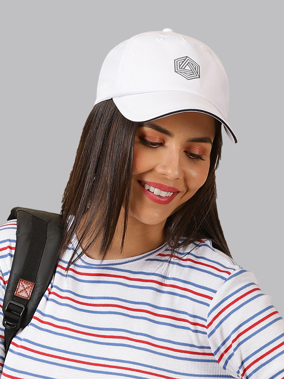 Boldfit White and Blue Printed Polycotton Sports Head Cap (1)