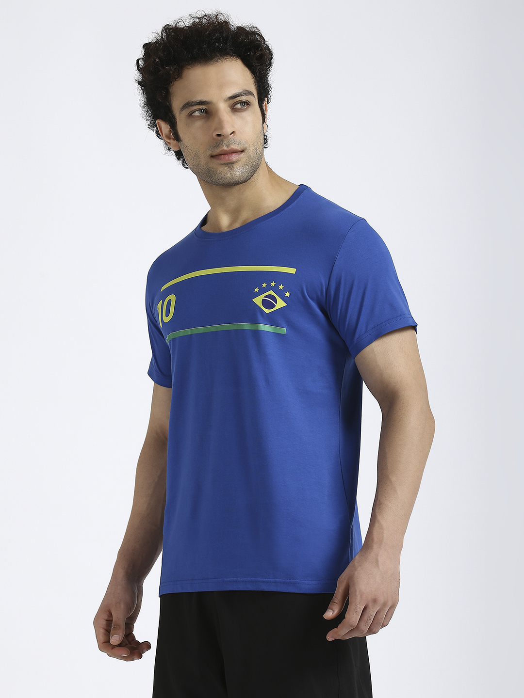 Brazil Men Blue Printed Round Neck Cotton T-shirt (2)
