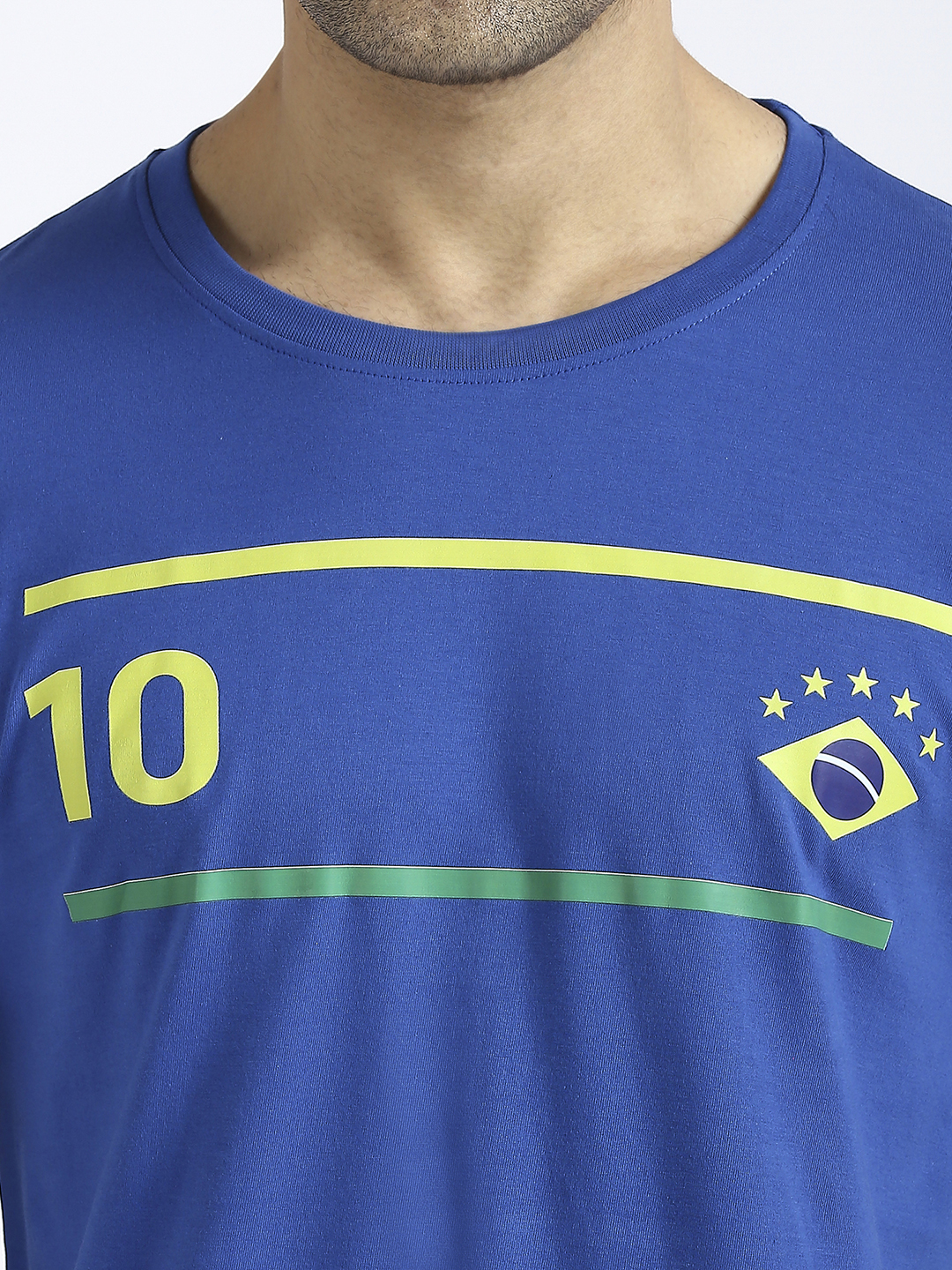 Brazil Men Blue Printed Round Neck Cotton T-shirt (5)