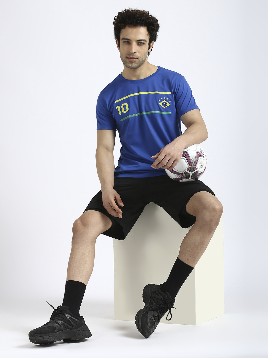 Brazil Men Blue Printed Round Neck Cotton T-shirt (7)