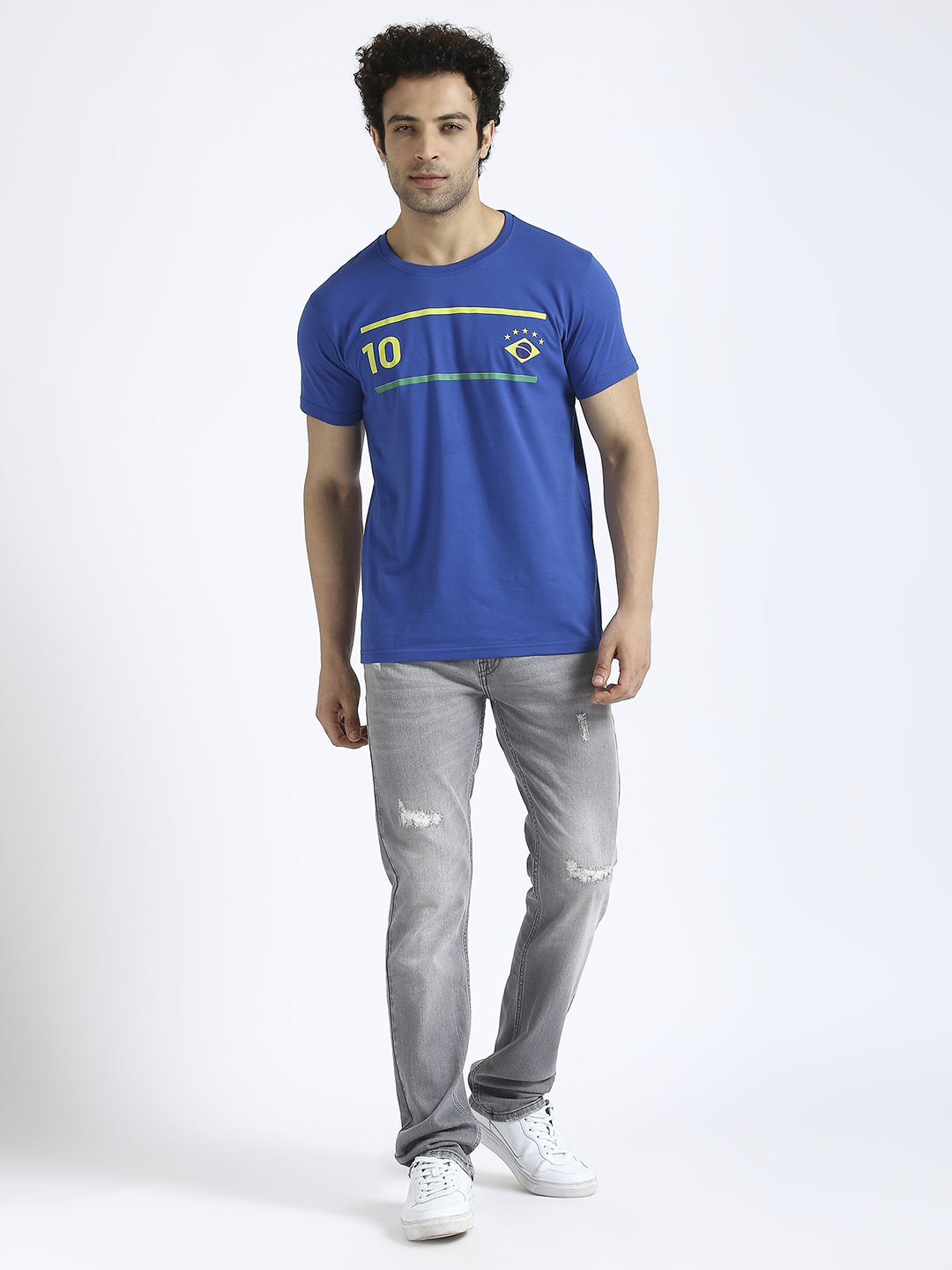 Brazil Men Blue Printed Round Neck Cotton T-shirt (8)