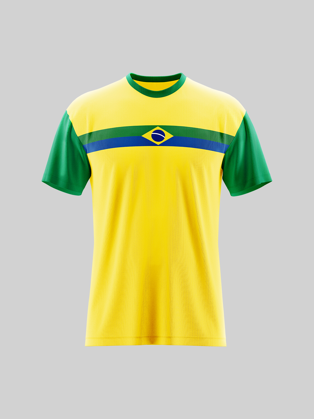 Brazil Men Yellow and Green Printed Round Neck Polyester T-shirt (1)