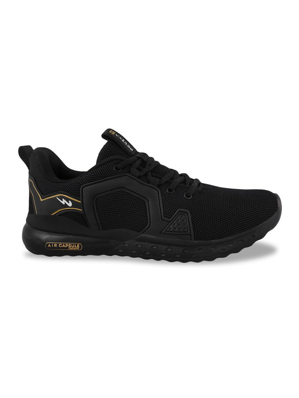 Buy Men Black And Gold Patrik Pro Running Sports Shoes From