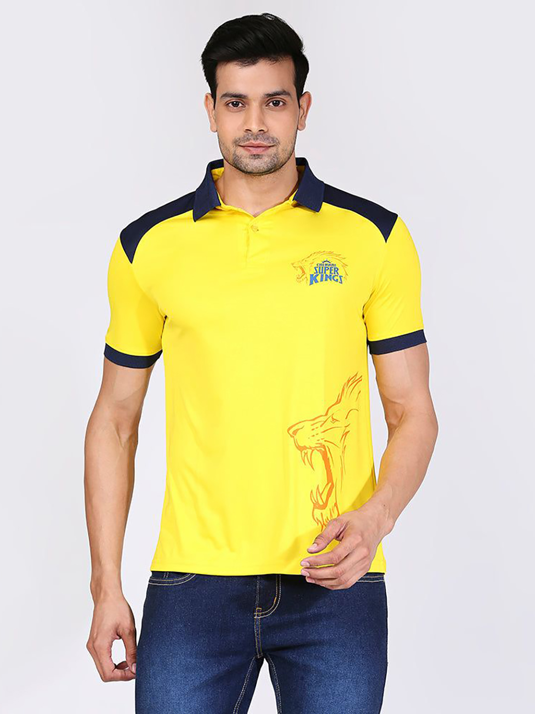 Chennai Super Kings CSK Men Yellow Collared Fan Jersey (1)