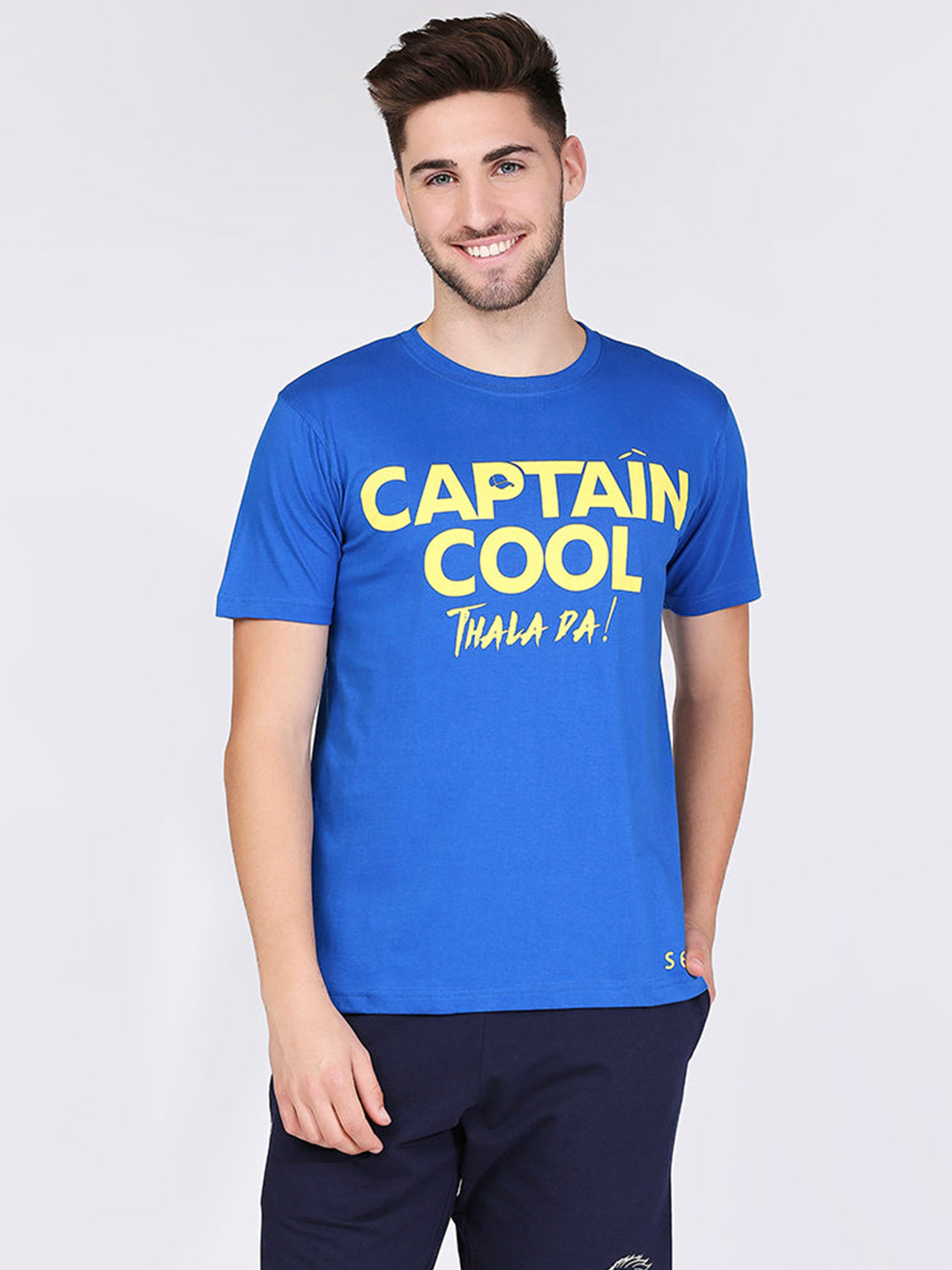 Chennai Super Kings CSK Men's Blue Regular Fit Captain Cool T-shirt (1)