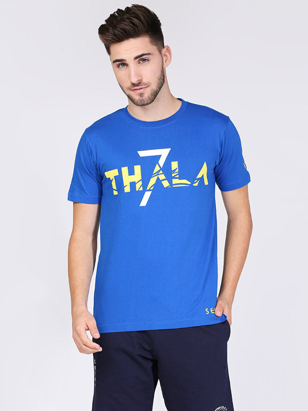 Chennai Super Kings CSK Men's Blue Regular Fit Thala T-shirt (1)