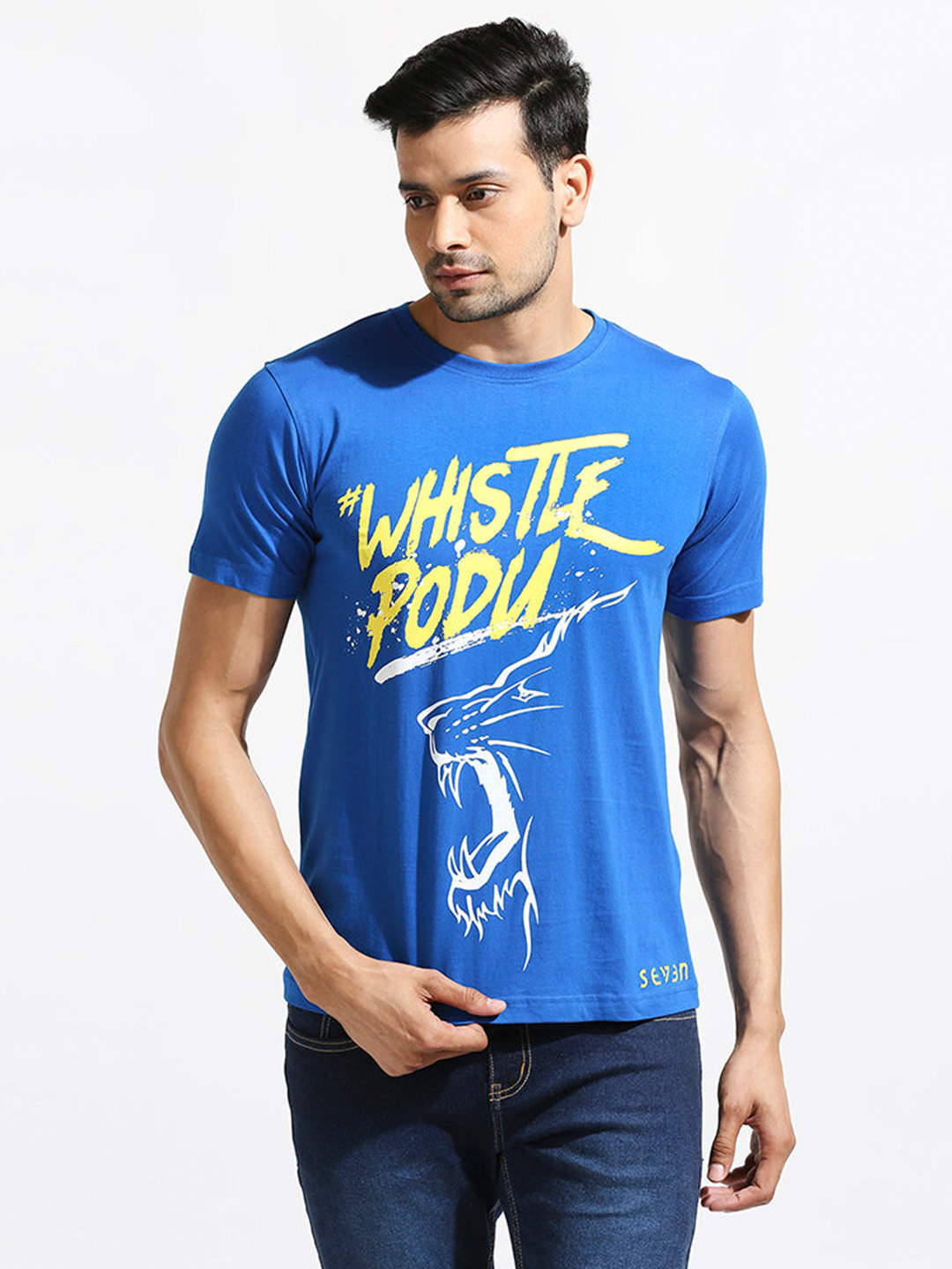 Chennai Super Kings CSK Men's Blue Regular Fit Whistle Podu T-shirt (1)