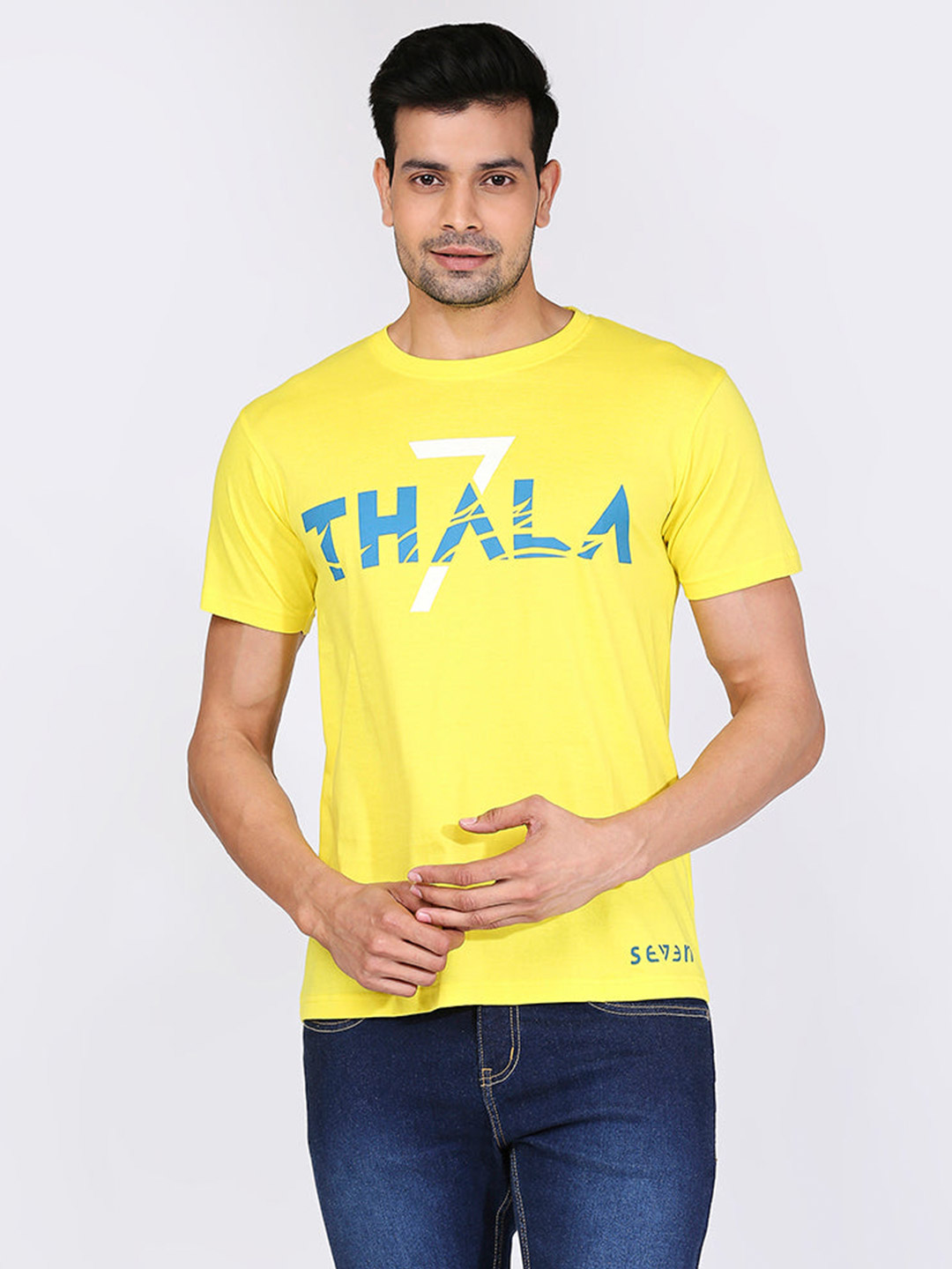 Chennai Super Kings CSK Men's Yellow Regular Fit Thala T-shirt (1)