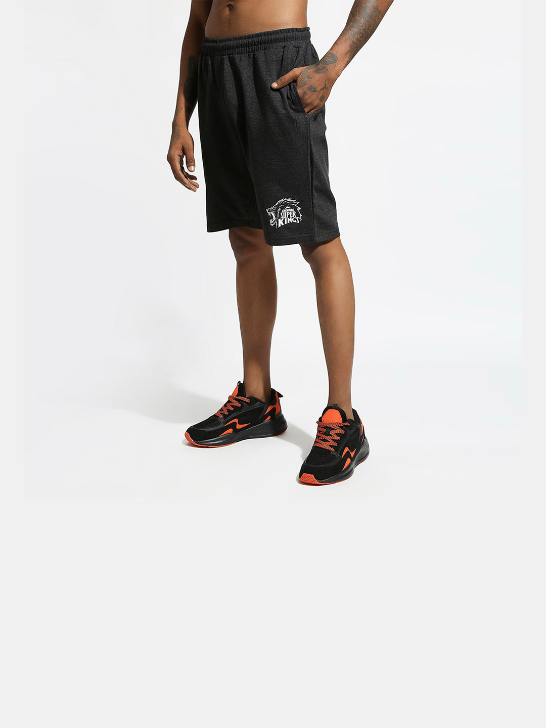 Chennai Super Kings Men Black Logo Printed Mid-Rise Cotton Sports Shorts (5)