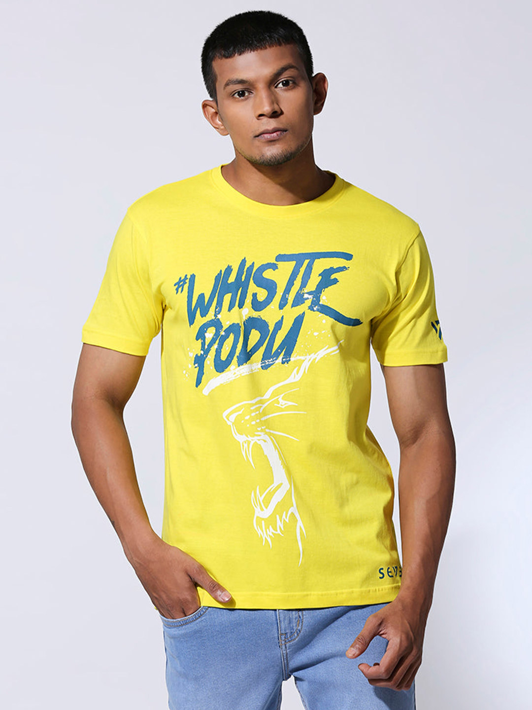 Chennai Super Kings Men Yellow Typography Printed Half Sleeves Round Neck Cotton T-Shirt (1)