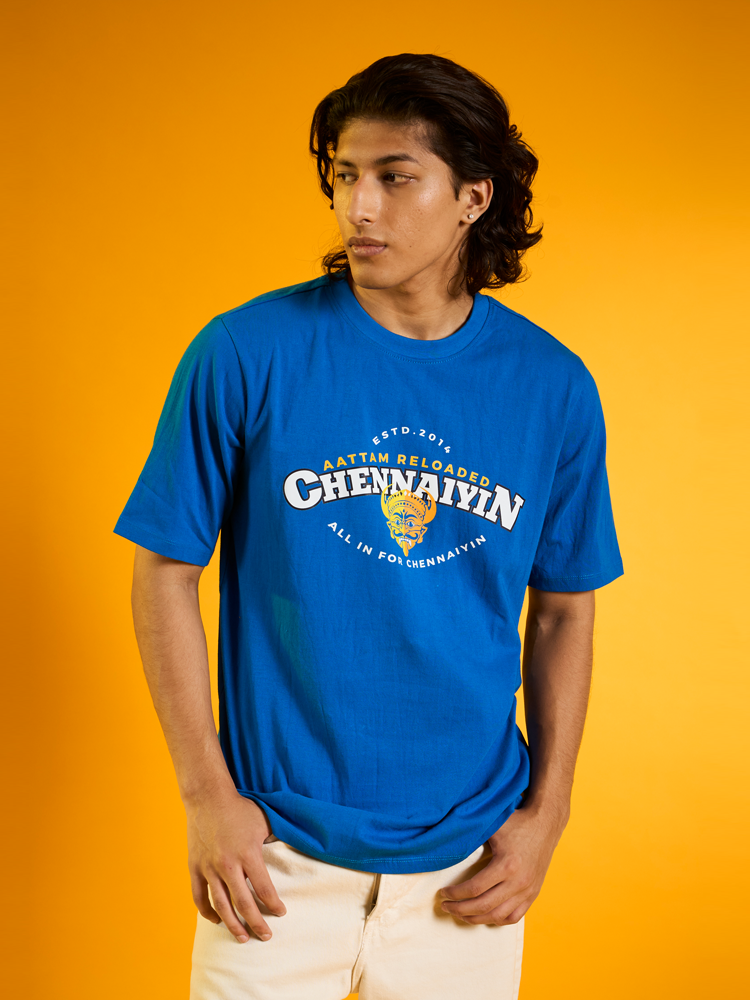 Chennaiyin FC Blue Graphic Printed Round Neck Casual T-Shirt