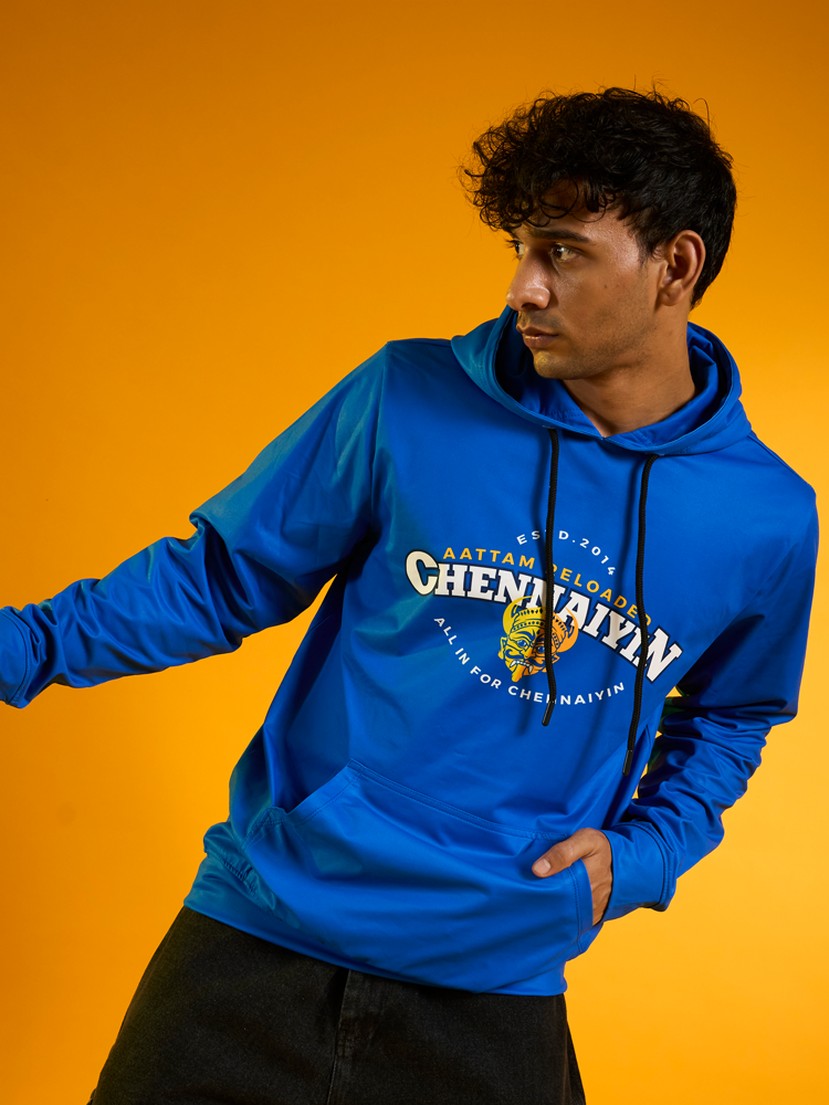 Chennaiyin FC Official Blue Printed Regular Fit Hoodie 2024-25