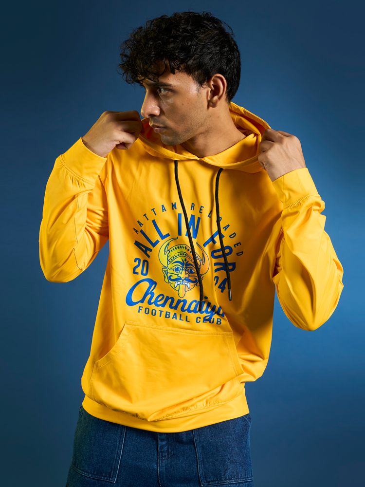 Chennaiyin FC Official Yellow Printed Regular Fit Hoodie 2024-25
