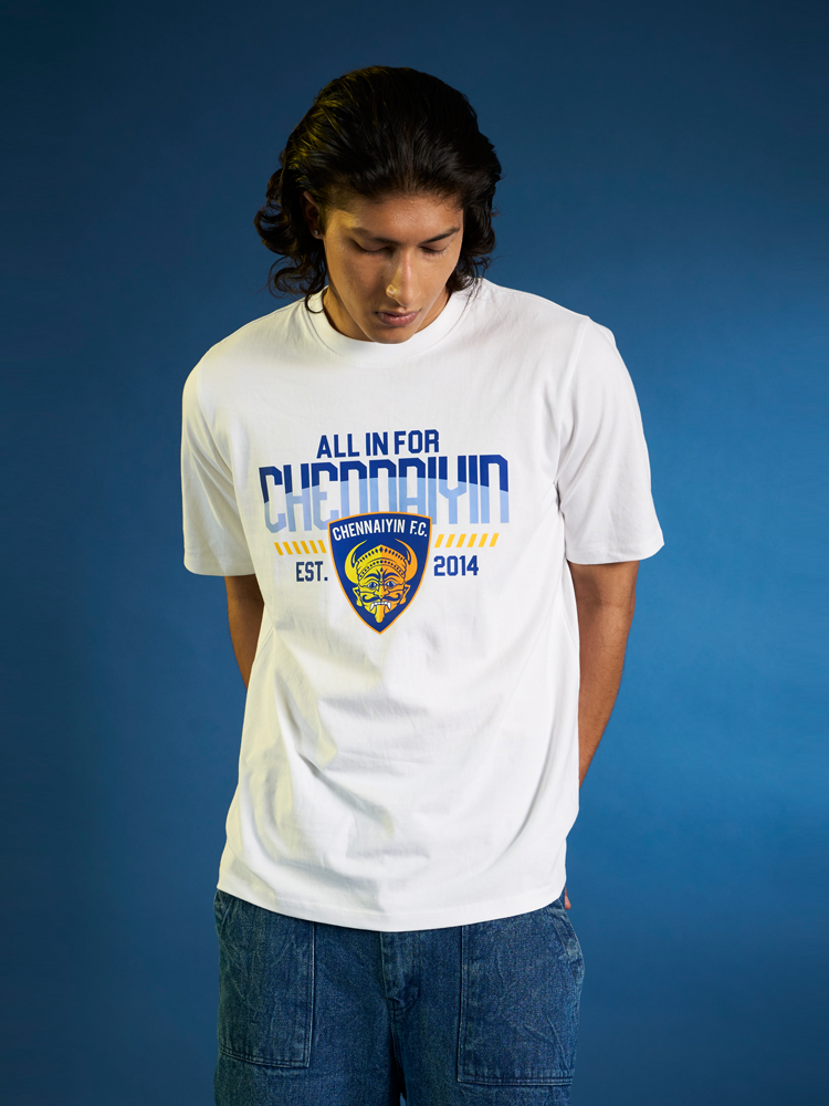 Chennaiyin FC White Graphic Printed Round Neck Casual T-Shirt