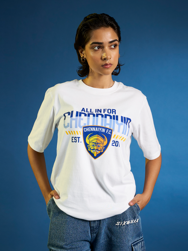 Chennaiyin FC White Graphic Printed Round Neck Casual T-Shirt (2)