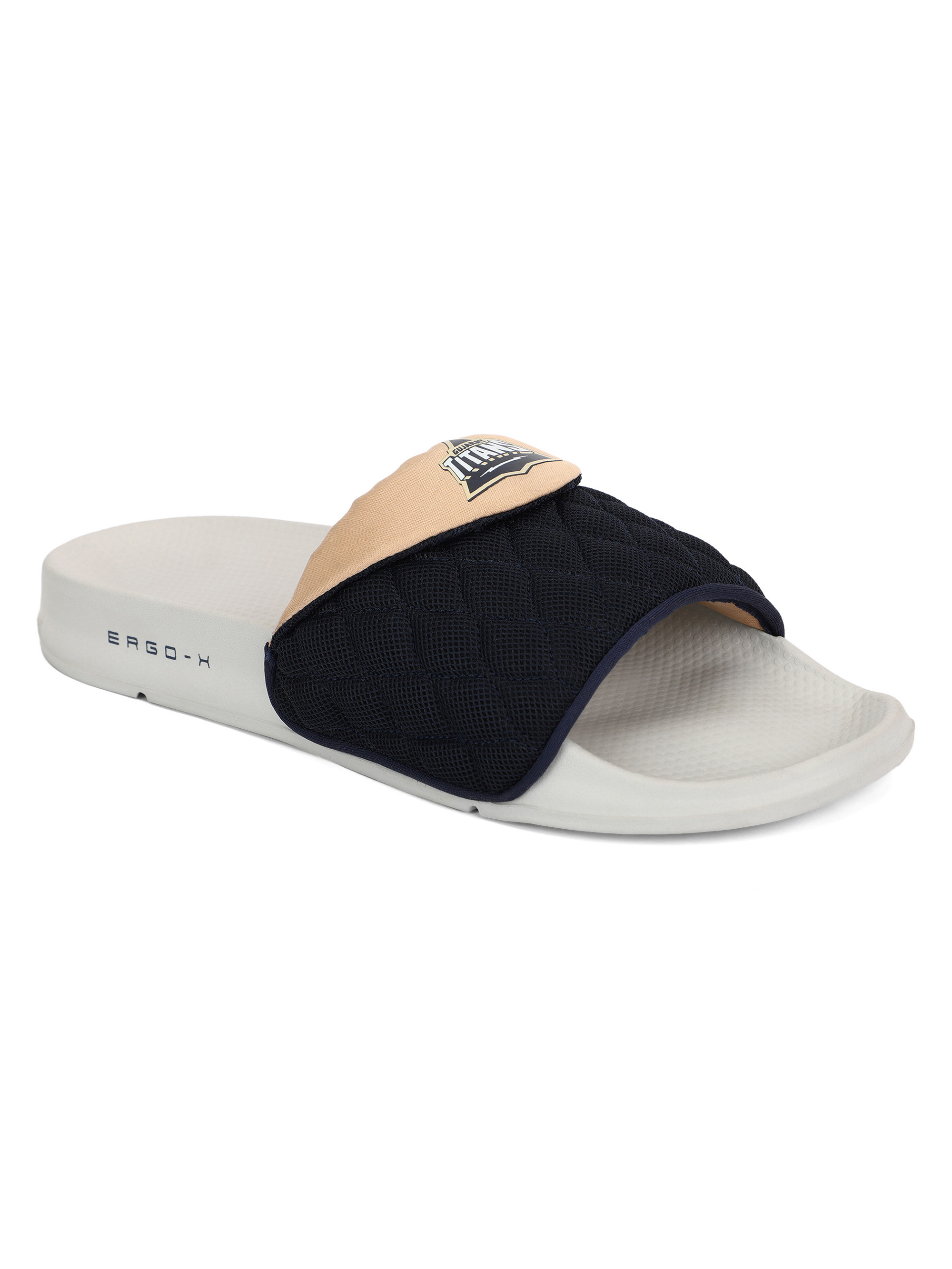Chupps Men Navy Blue and Beige Printed AirSoft Sole ErgoX Plus Casual Sliders (2)
